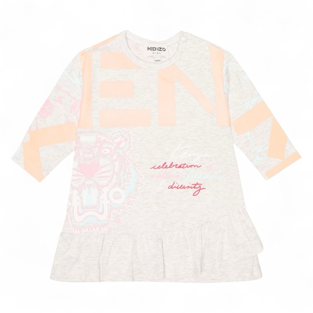Kenzo Kids Baby Tuffle-trimmed Printed Dress Size 24M